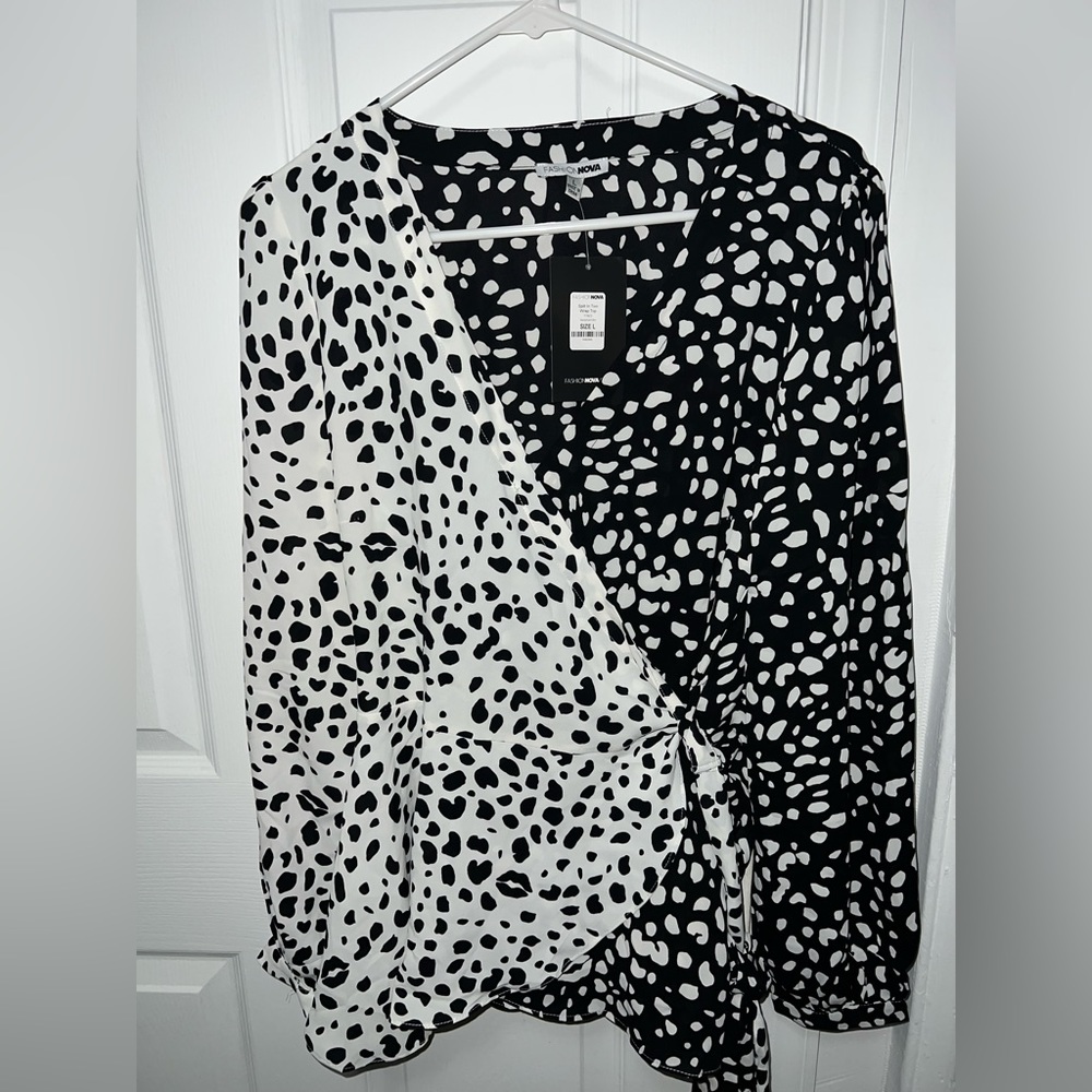 Animal print wrap around blouse